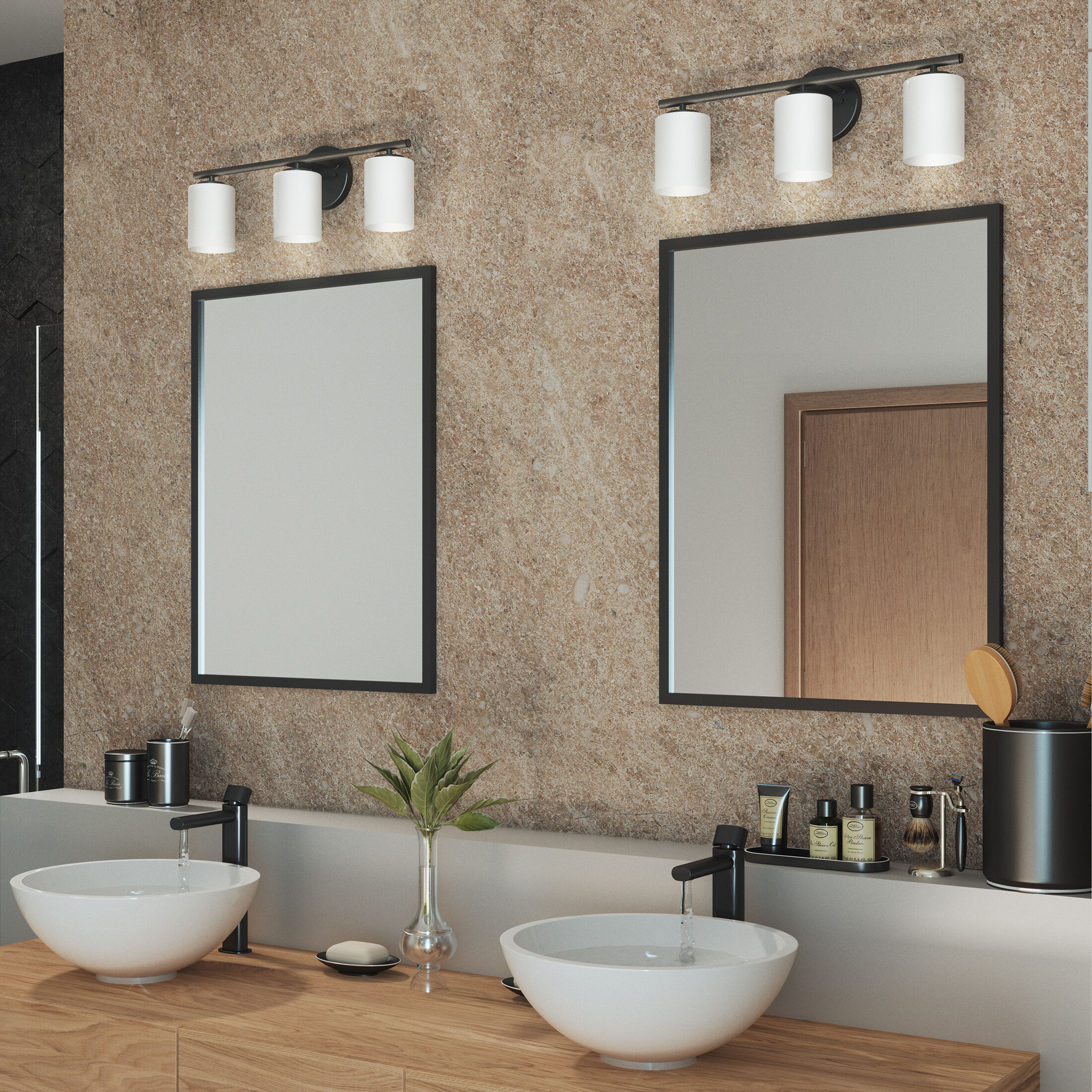 Replay 3 Light 22 inch Black Bath Vanity Wall Light