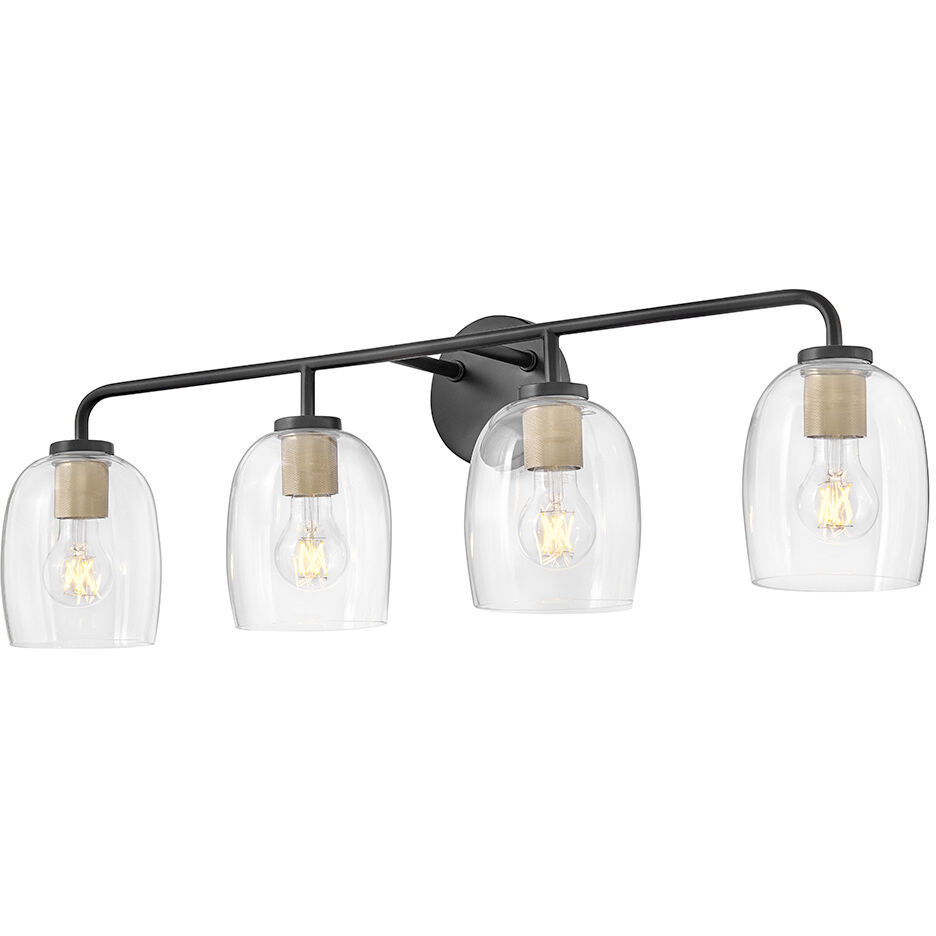 Percy 4 Light 33 inch Black with Lacquered Brass Bath Light Wall Light