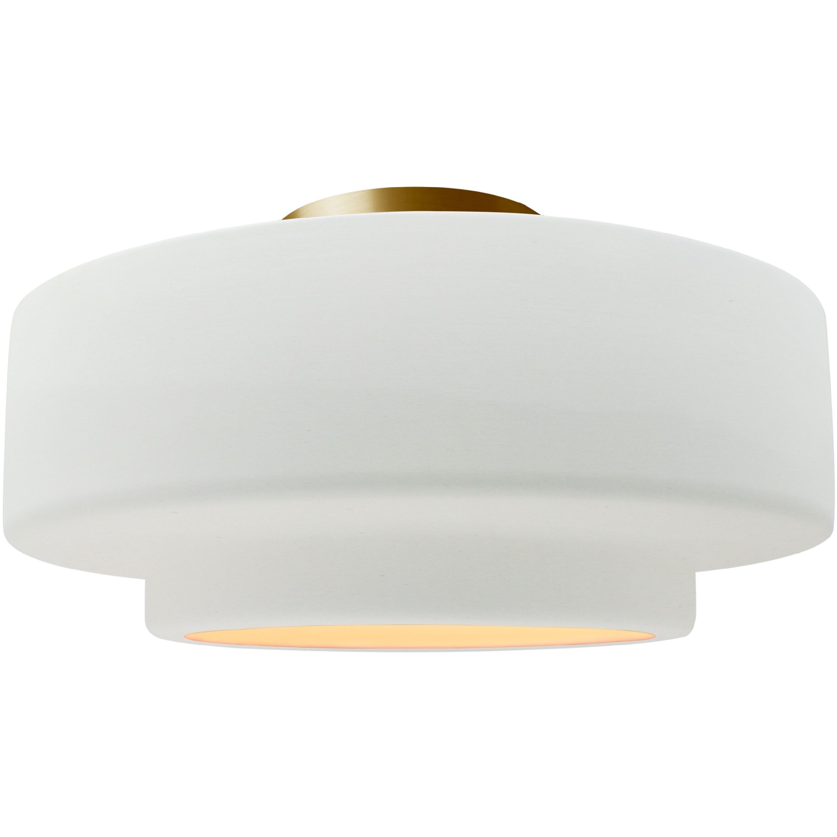 Radiance Collection - Tier 1 Light 16.5 inch Gloss White and Brushed Brass Semi-Flush Ceiling Light in Replaceable Bulb, Gloss White (outside and inside of fixture), 16.5W x 8H, Form+Finish+Function