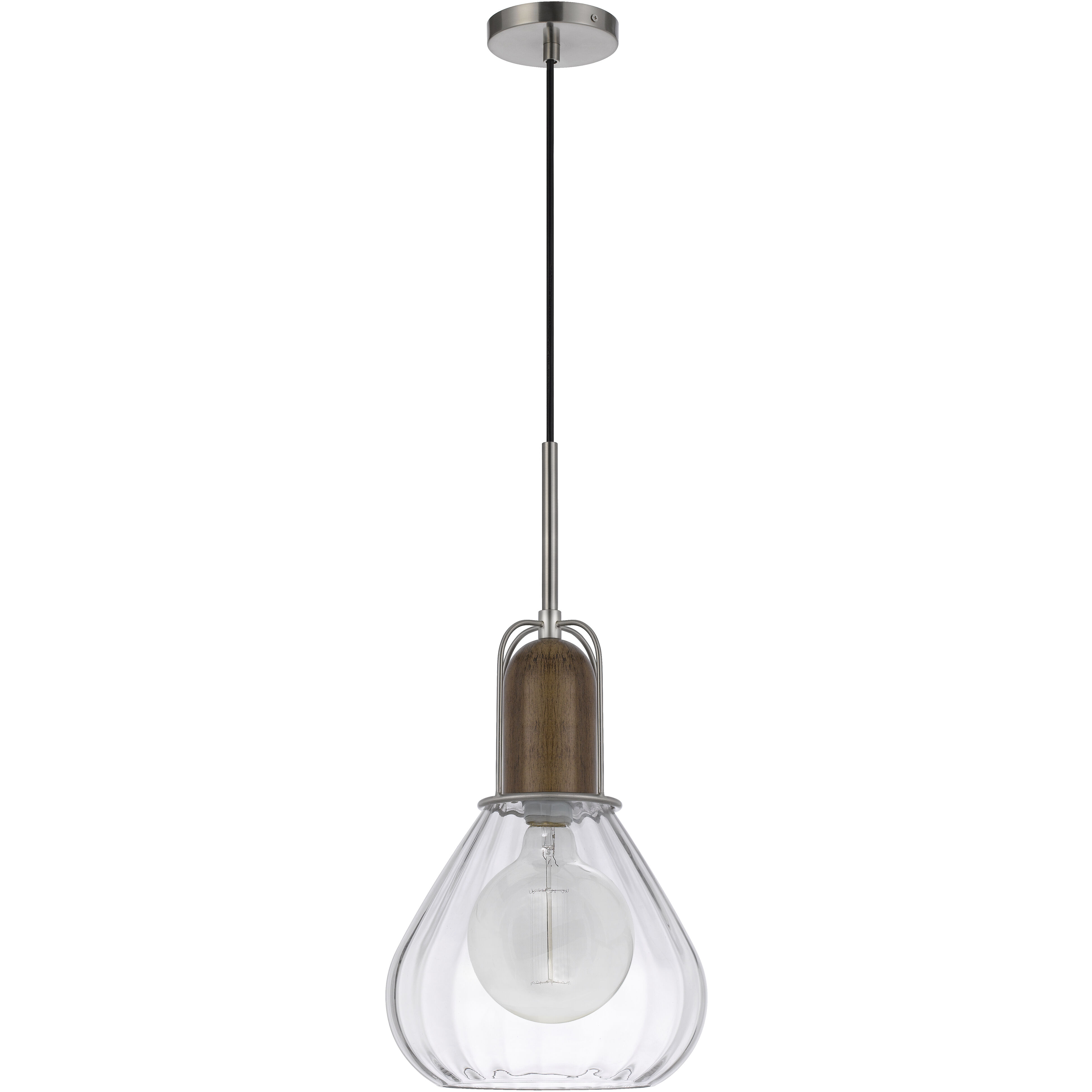Rochelle 1 Light 11 inch Brushed Steel and Wood Mini Pendant Ceiling Light