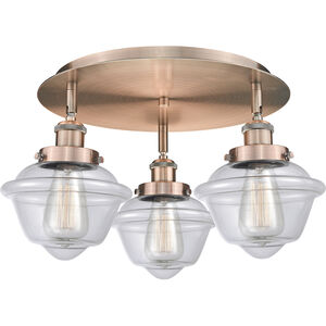 Oxford 3 Light 18.25 inch Antique Copper Flush Mount Ceiling Light in Clear