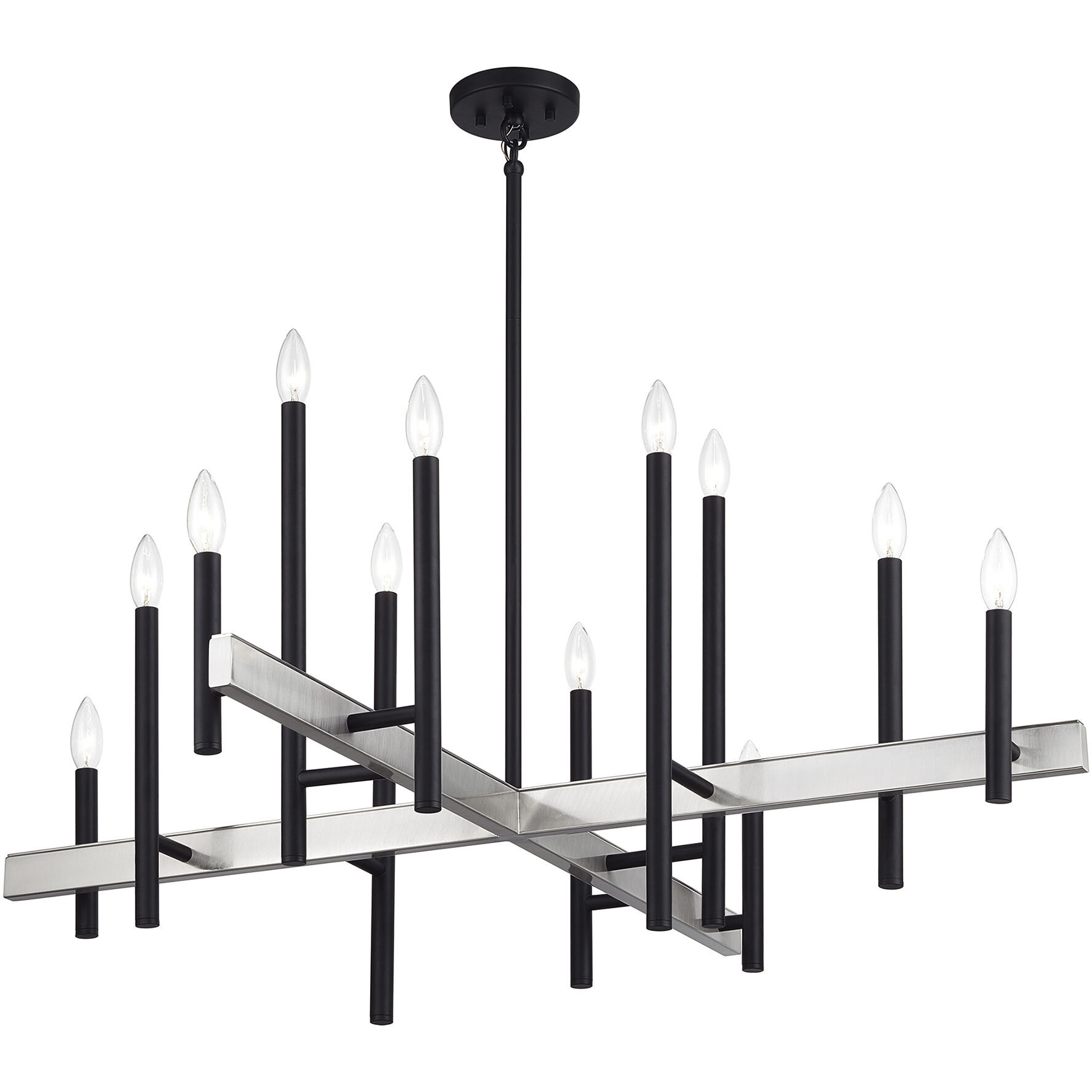 Denmark 12 Light 42 inch Black with Brushed Nickel Accents Foyer Chandelier Ceiling Light