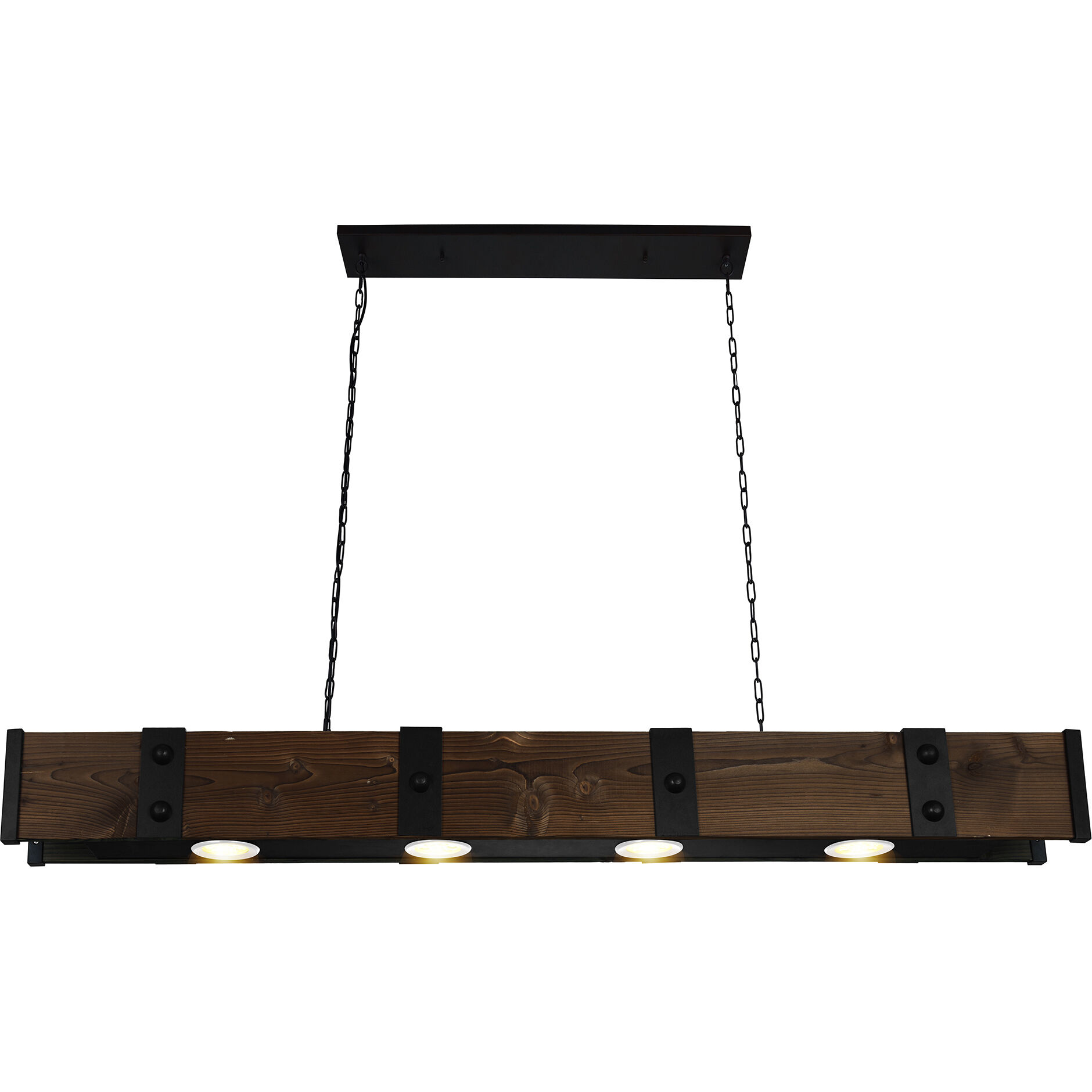 Pago LED 59 inch Black and Wood Drum Shade Island Light Ceiling Light