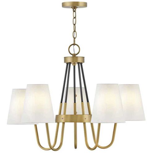 Aston 5 Light 28.25 inch Heritage Brass with Black Indoor Chandelier Ceiling Light