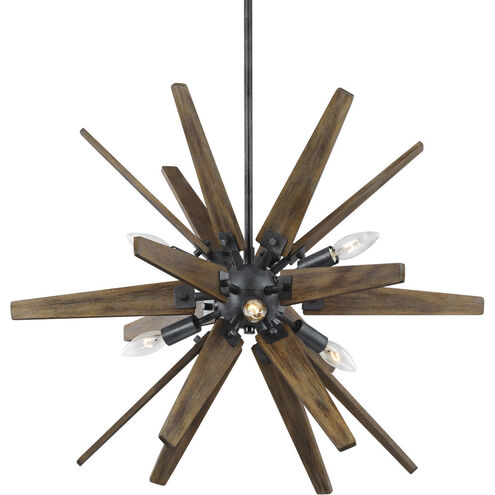 Sean Lavin Thorne 6 Light 26 inch Dark Weathered Zinc / Weathered Oak Chandelier Ceiling Light in Dark Weathered Zinc with Weathered Oak