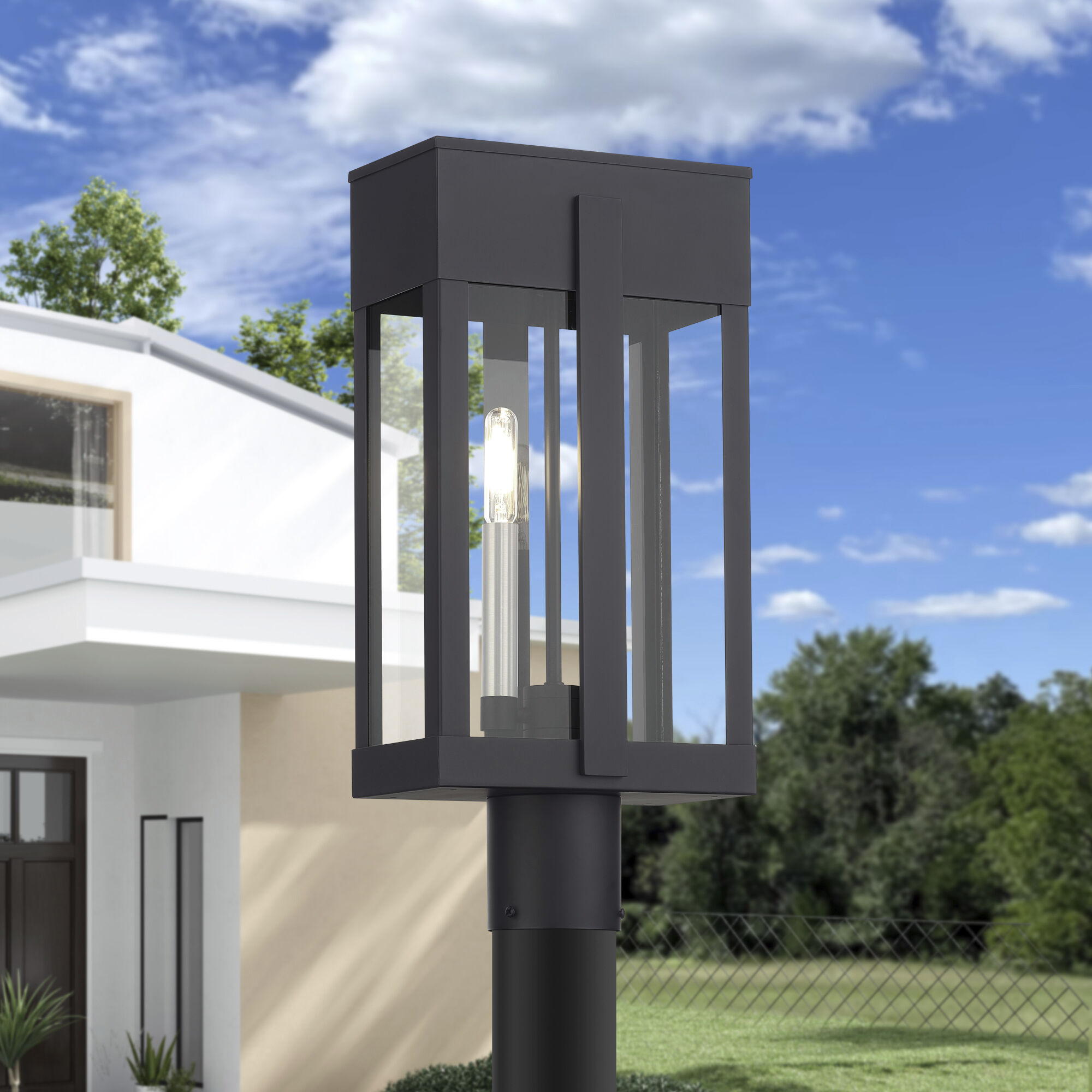 Berksford 2 Light 18.5 inch Black with Brushed Nickel Candles Outdoor Post Top Lantern