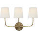 Thomas O'Brien Vendome 3 Light 22 inch Hand-Rubbed Antique Brass Triple Sconce Wall Light in Linen