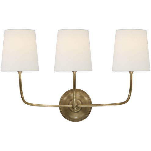 Thomas O'Brien Vendome 3 Light 22 inch Hand-Rubbed Antique Brass Triple Sconce Wall Light in Linen