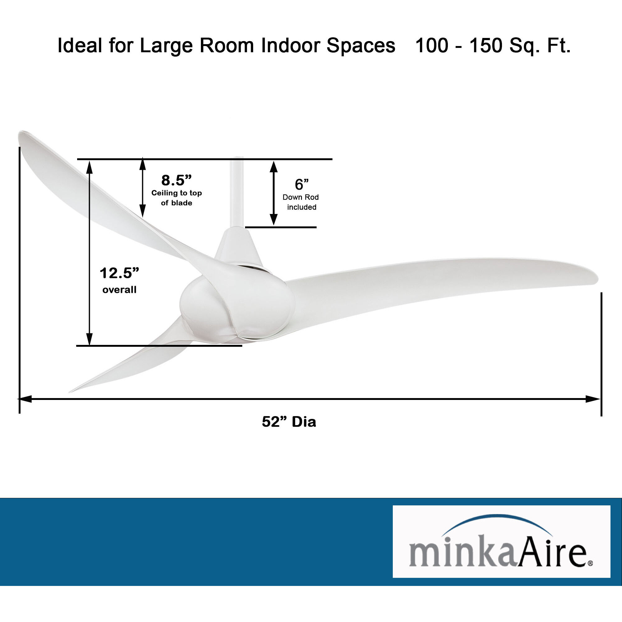 Wave 52 inch White Ceiling Fan
