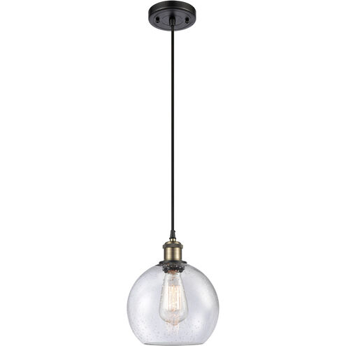 Ballston Athens LED 8 inch Black Antique Brass Mini Pendant Ceiling Light in Seedy Glass, Ballston