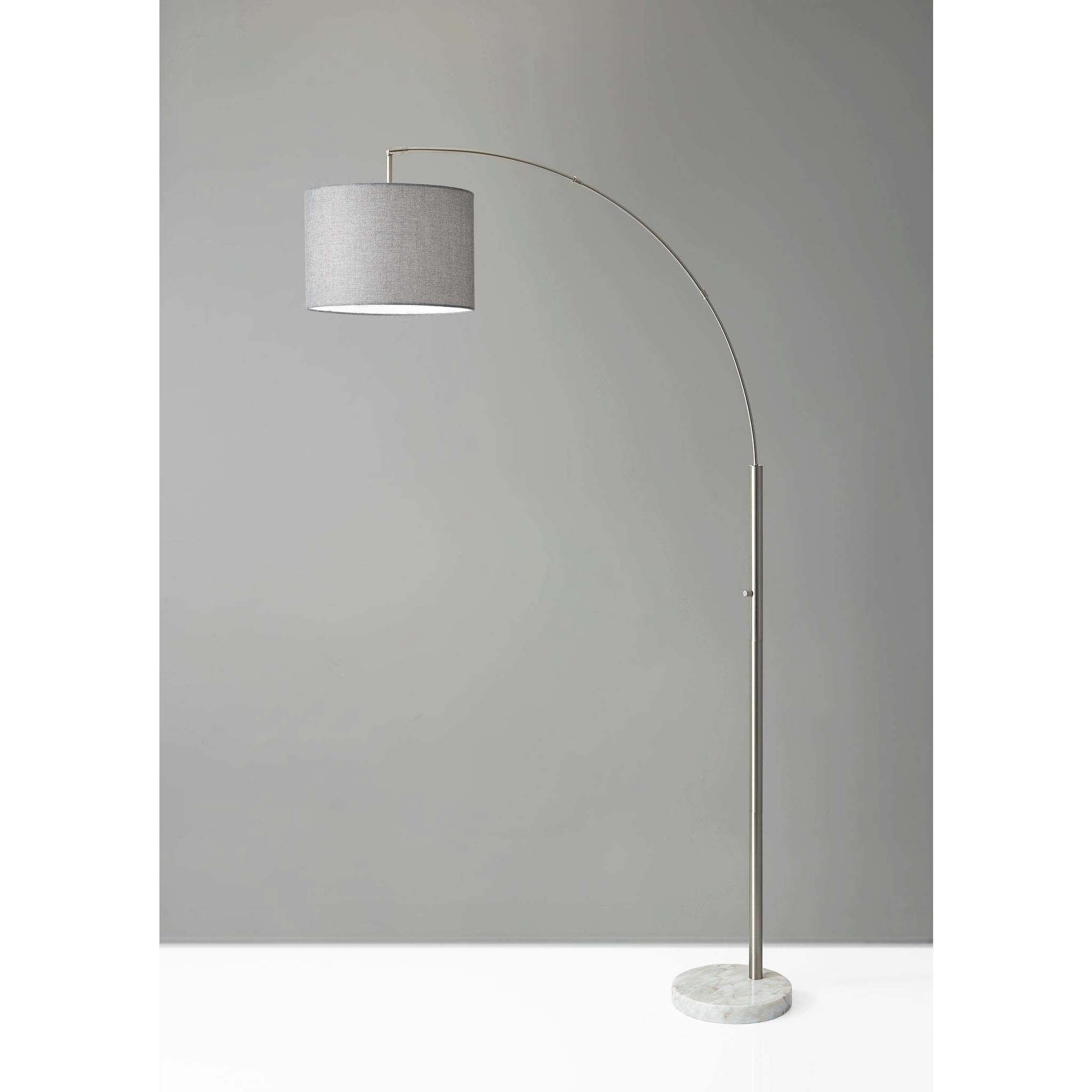 Bowery 100 watt Brushed Steel Arc Lamp Portable Light in Grey Tweed-Like Linen