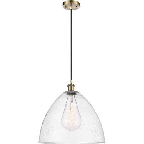 Ballston Dome LED 16 inch Antique Brass Pendant Ceiling Light in Seedy Glass, Black Textured