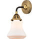 Nouveau 2 Bellmont Sconce Wall Light in Black Antique Brass, Matte White Glass