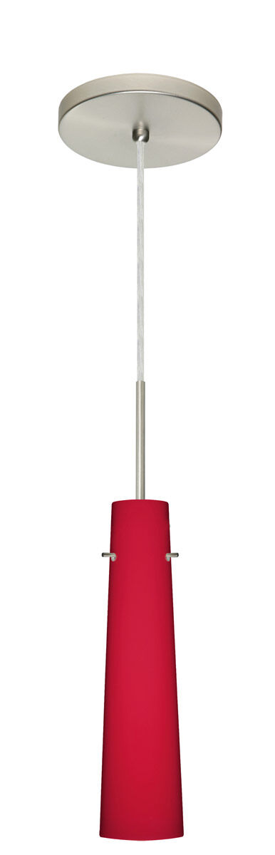 Camino 1 Light Satin Nickel Pendant Ceiling Light in Ruby Matte Glass