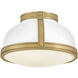 Barton 2 Light 14.25 inch Matte White with Lacquered Brass Flush Mount Ceiling Light