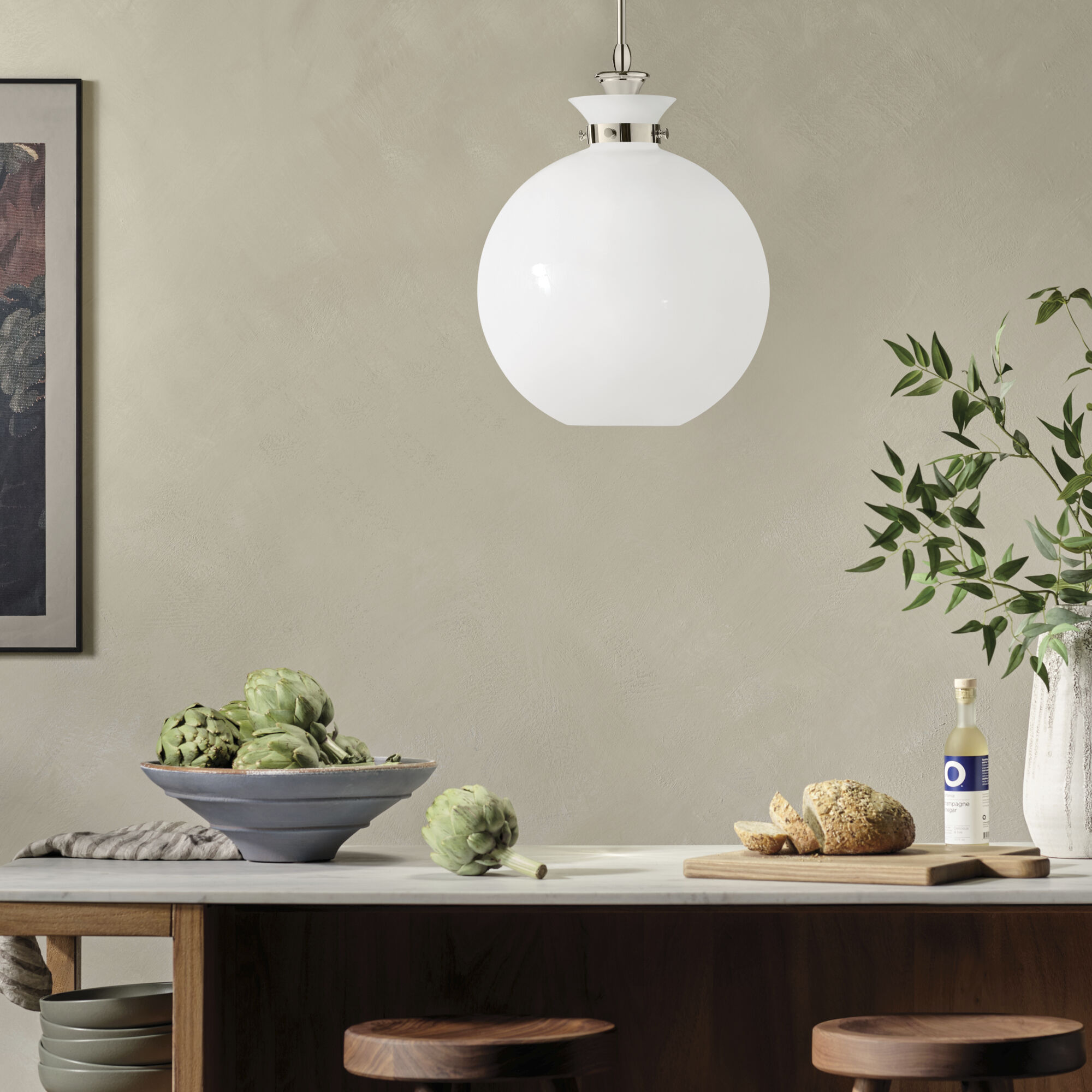 Laria 1 Light Polished Nickel Pendant Ceiling Light in Opal