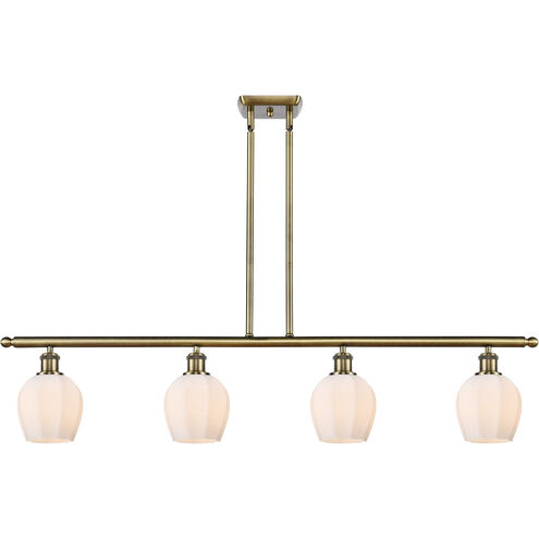 Ballston Norfolk 4 Light 48 inch Antique Brass Island Light Ceiling Light in Matte White Glass