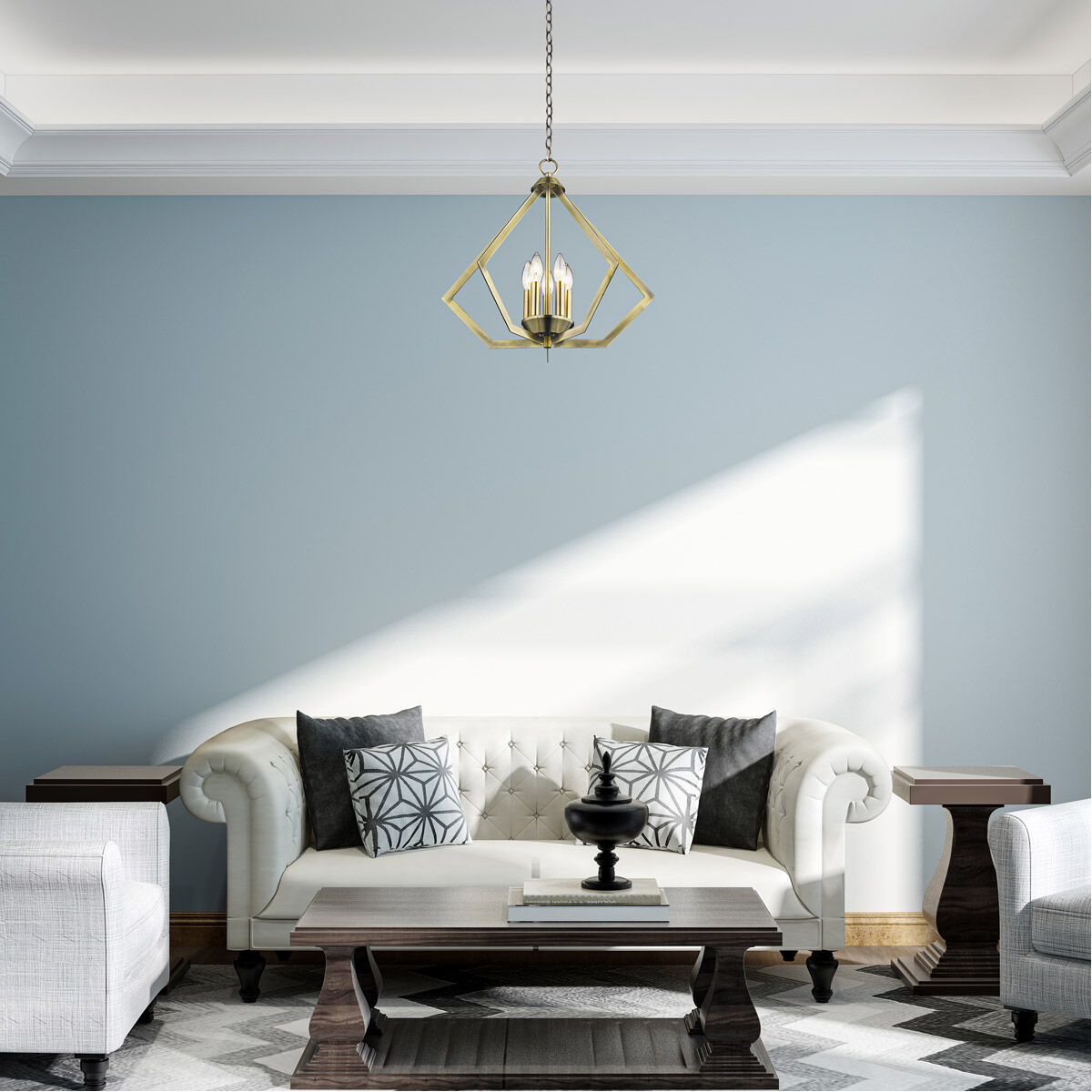 Prism 5 Light 20 inch Antique Brass Chandelier Ceiling Light