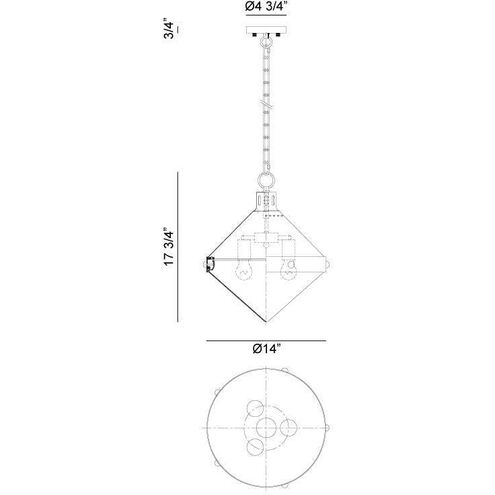 Sphericon 3 Light 14 inch Matte Black and Chrome Pendant Ceiling Light in Chrome and Opal Glass