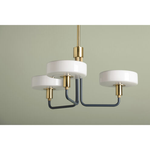 Aston 3 Light 24.25 inch Aged Brass/Slate Blue Chandelier Ceiling Light