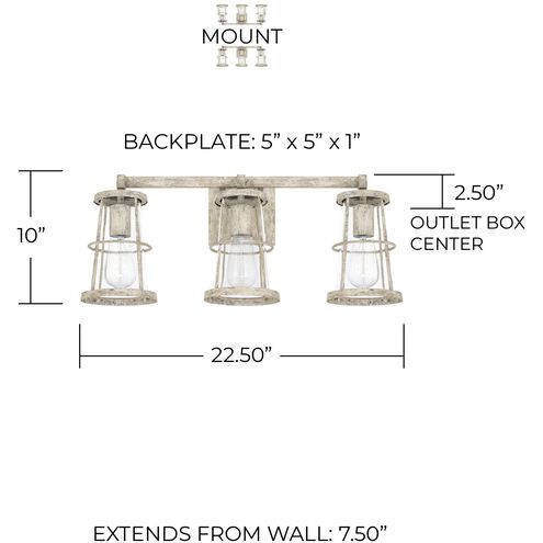 Beaufort 3 Light 23 inch Mystic Sand Vanity Light Wall Light