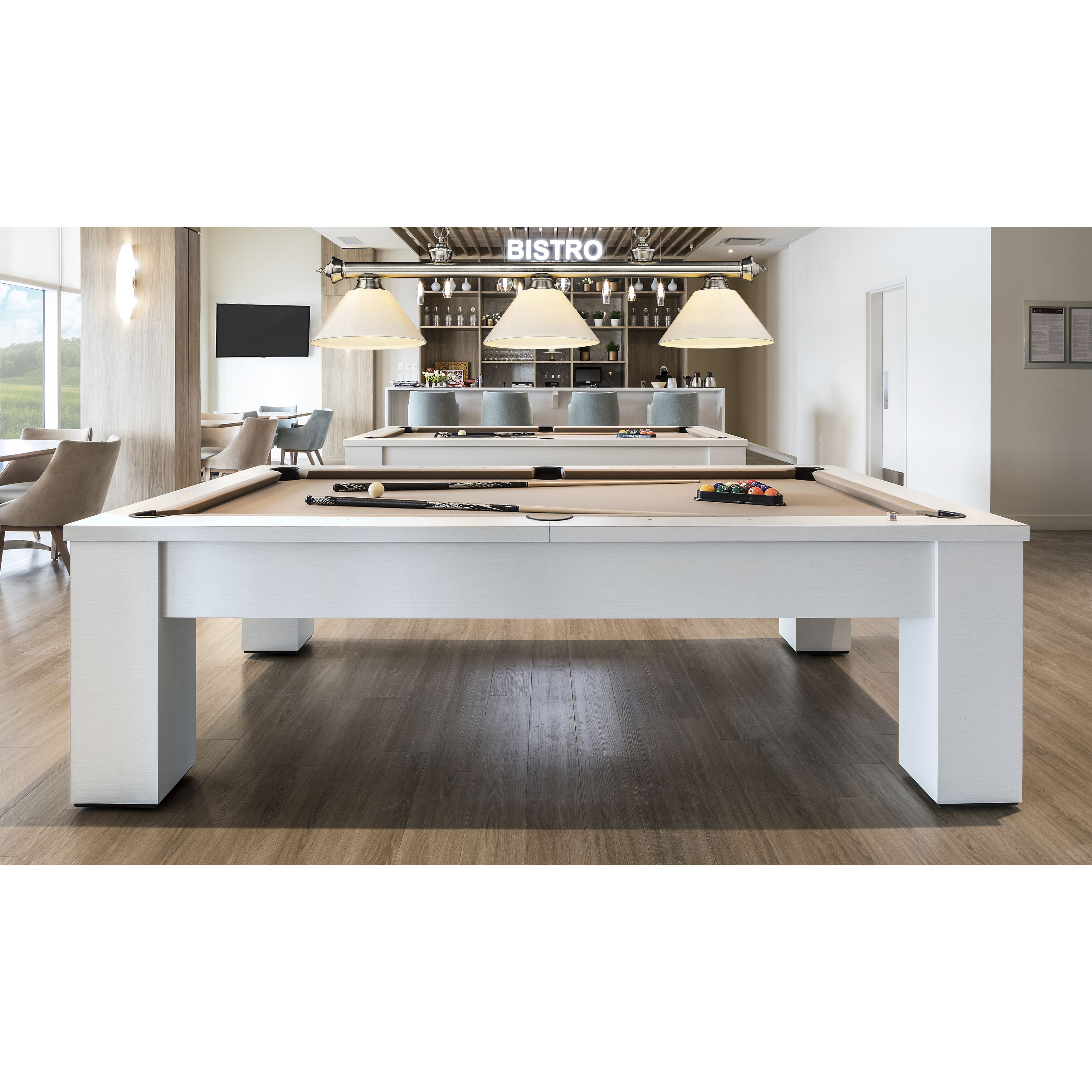 Cordon 3 Light 57.25 inch Brushed Nickel Billiard Ceiling Light in White Plastic