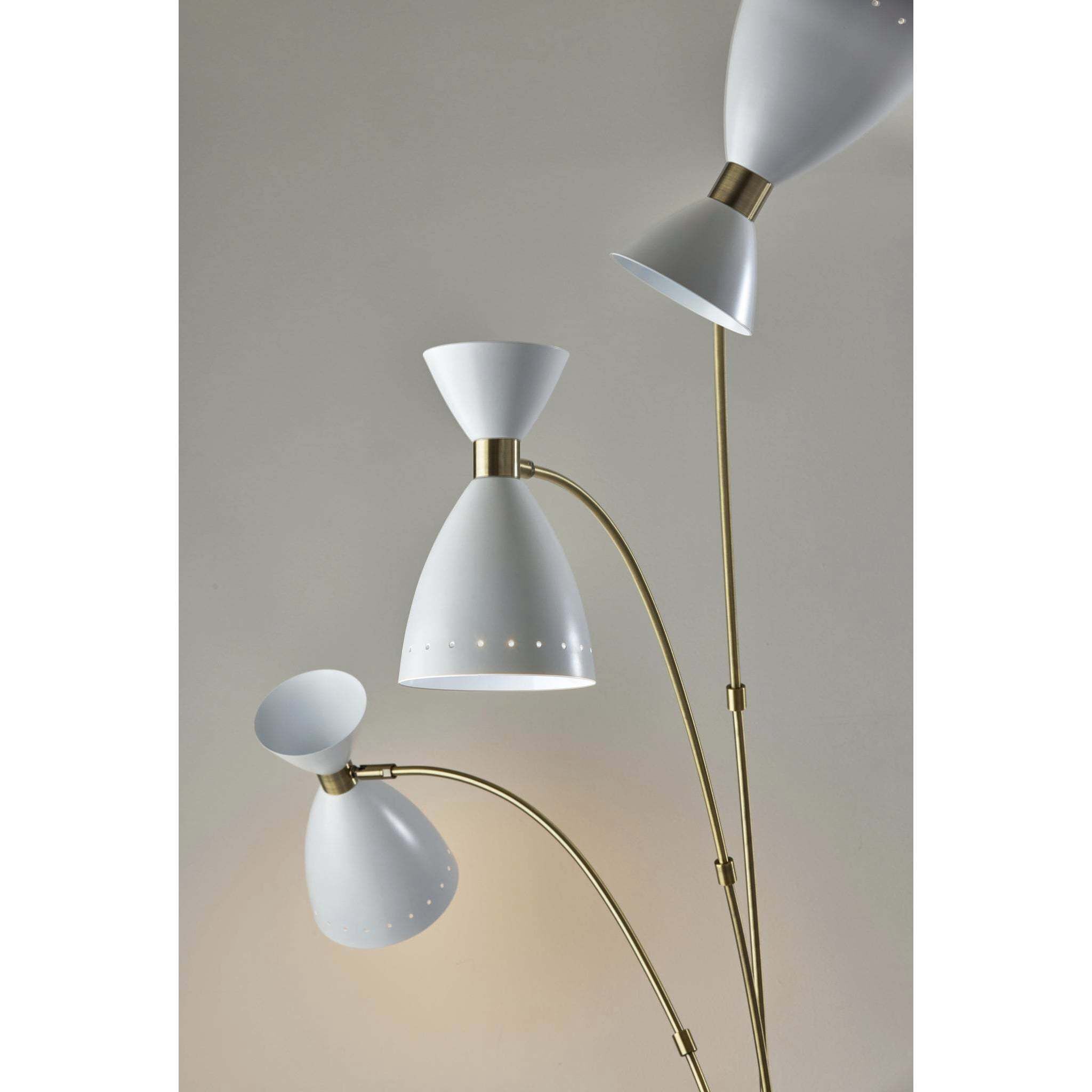 Oscar 82 inch 40.00 watt White and Antique Brass Arc Lamp Portable Light, 3-Arm