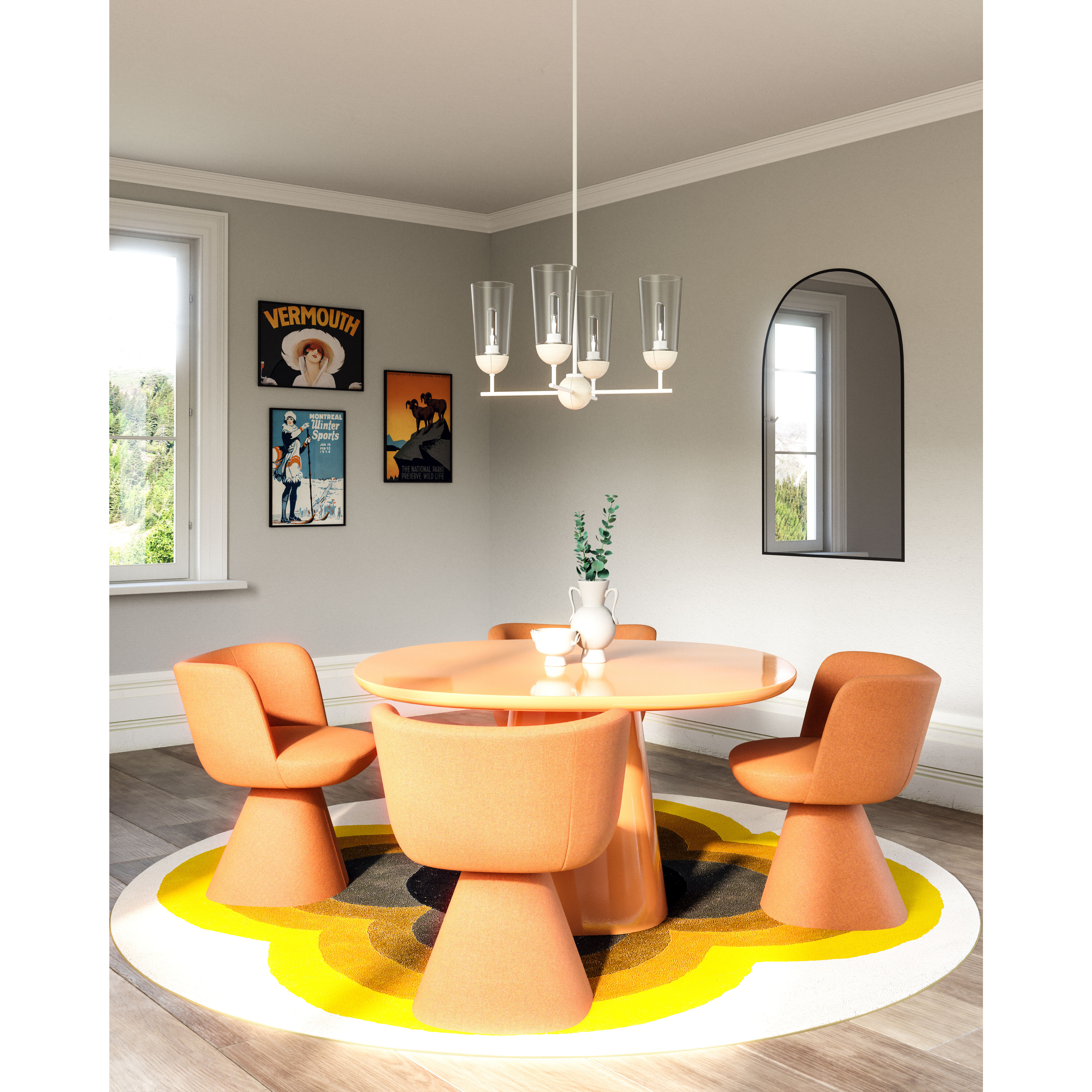 Alora Mood Emil 4 Light 25 inch White/White Oak Chandelier Ceiling Light in White and White Oak