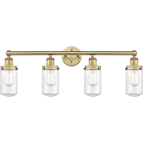Dover 4 Light 33.5 inch Brushed Brass Bath Vanity Light Wall Light in Clear Glass