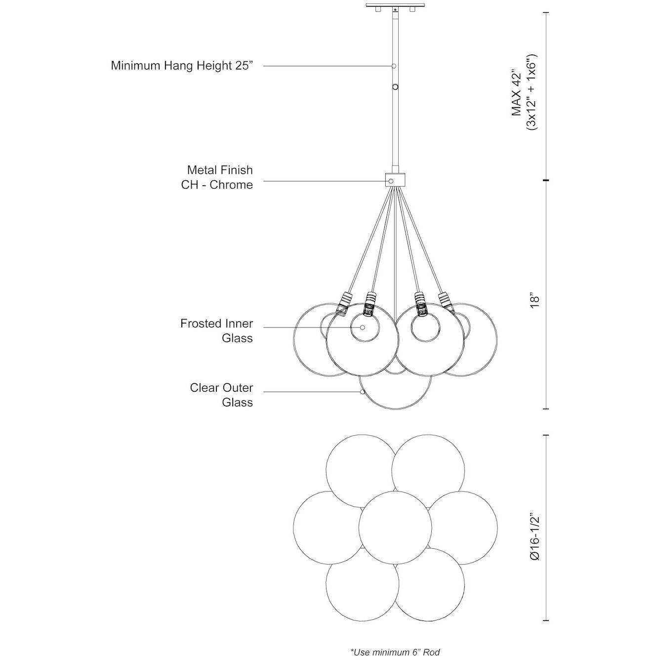 Bolla LED 16.5 inch Chrome Chandelier Ceiling Light in Clear Glass Shade