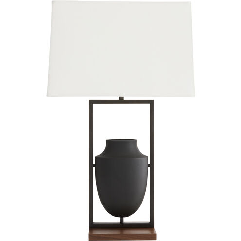 Foundry 150.00 watt Charcoal Ricestone and Bronze with Brown Wood Table Lamp Portable Light