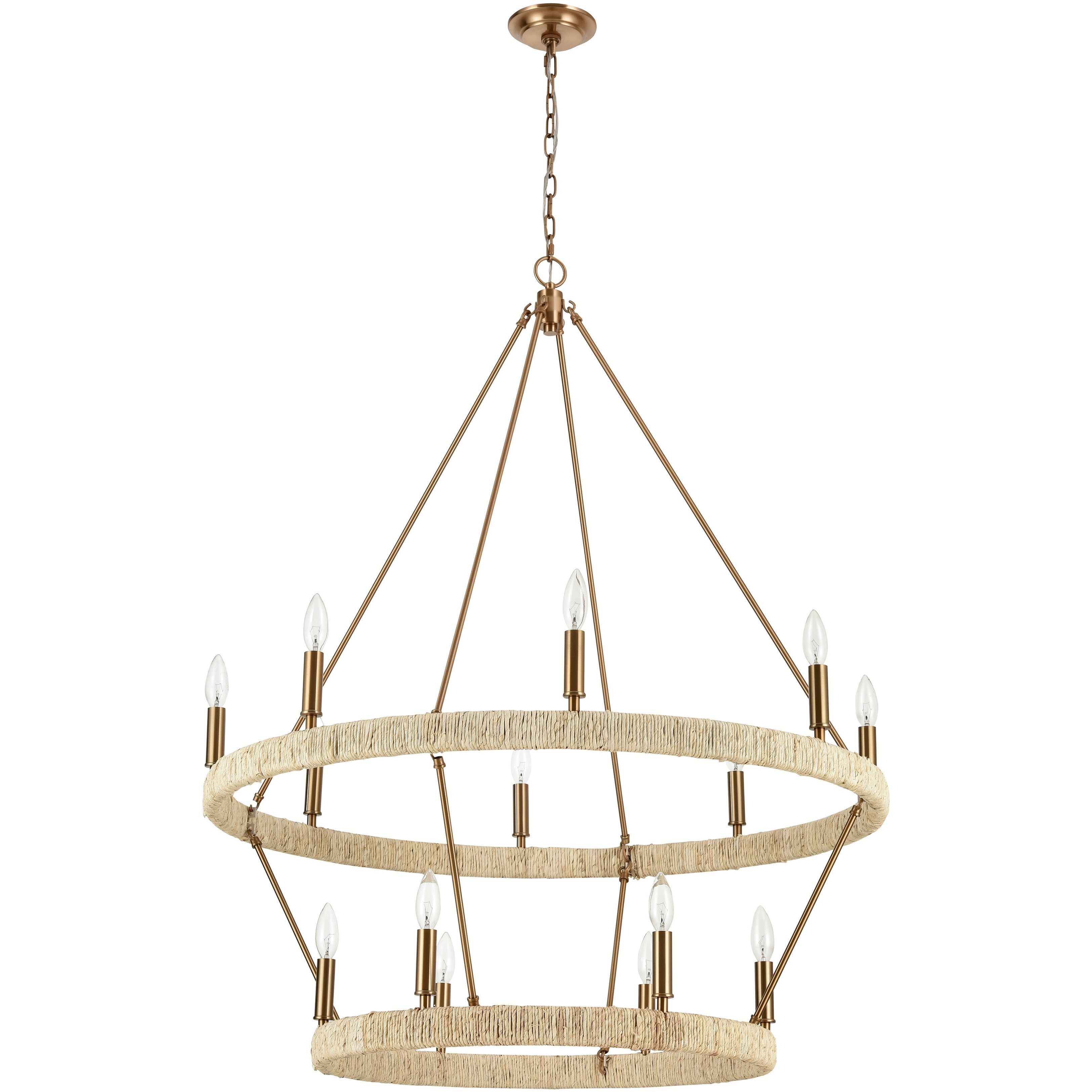 Abaca 14 Light 36 inch Satin Brass Chandelier Ceiling Light