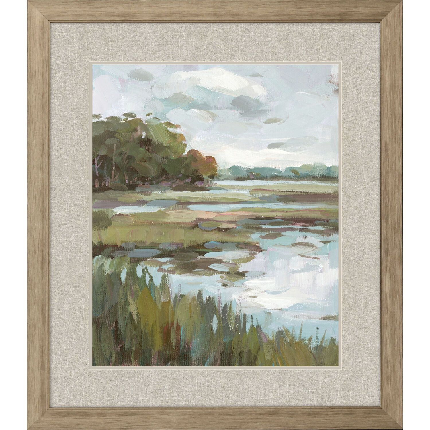 Riverside View Blue and Green and Teal and White Framed Art