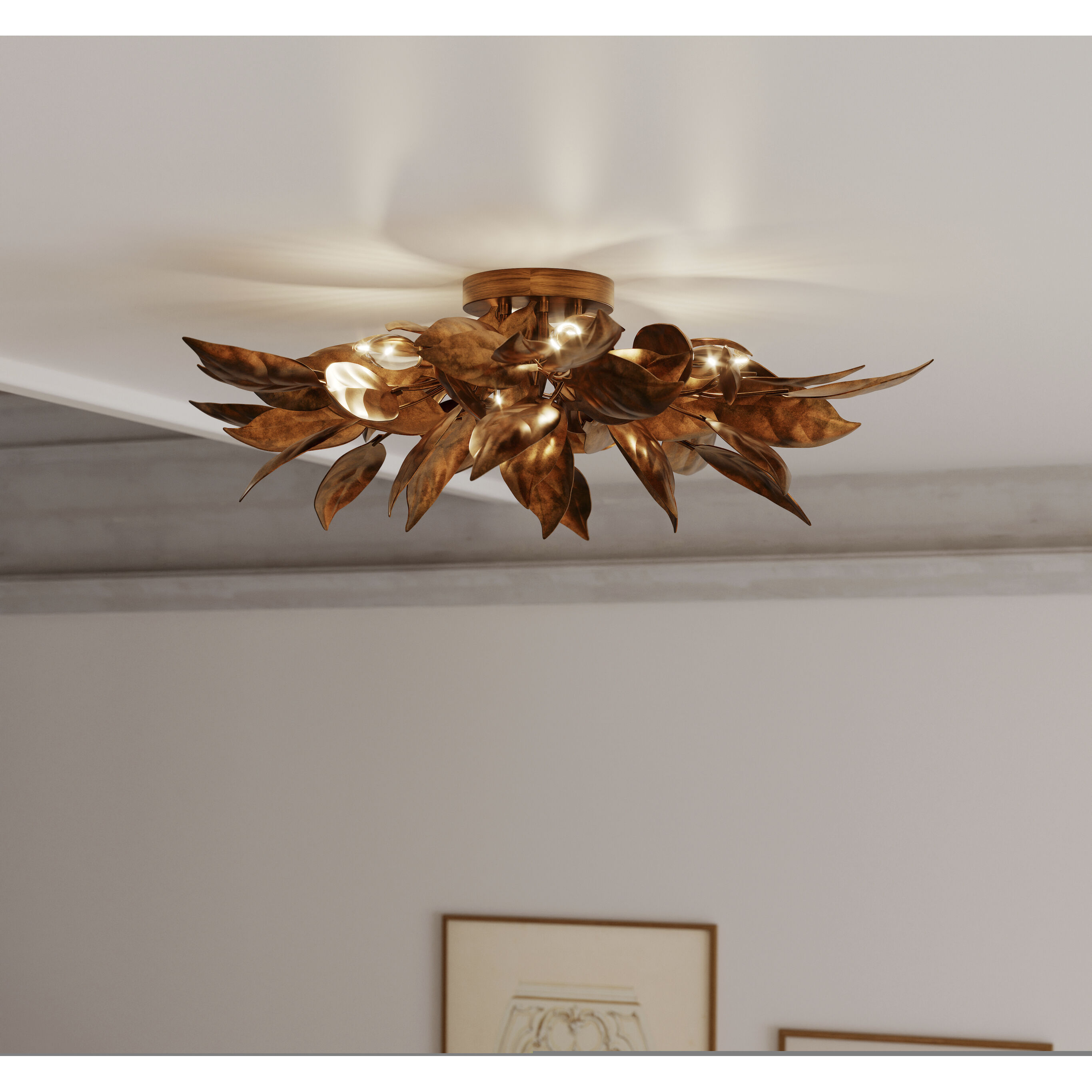 Seraphine 6 Light 29.5 inch Weathered Gold Flush Mount Ceiling Light