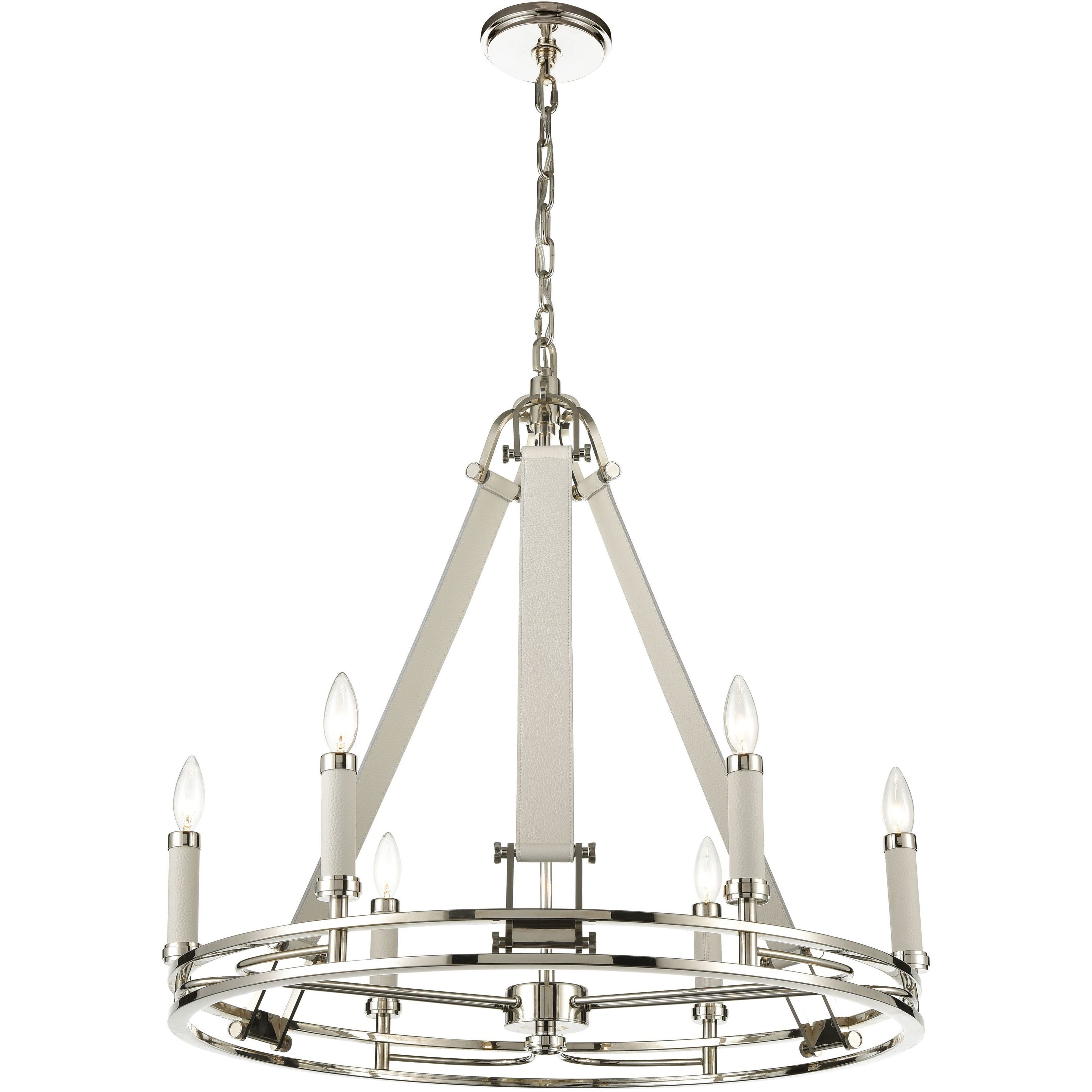 Bergamo 6 Light 29 inch Polished Nickel with White Chandelier Ceiling Light