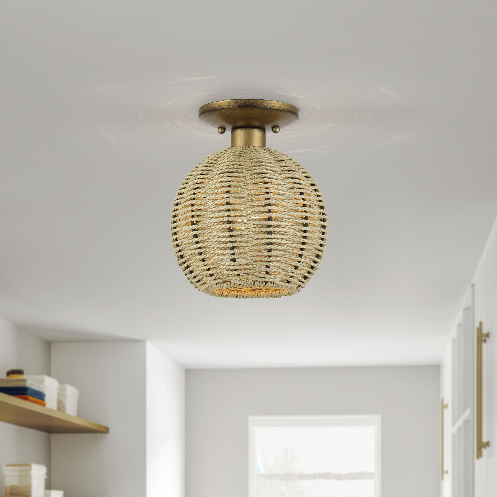 Summervine 1 Light 8 inch Antique Gold Leaf Semi Flush Mount Ceiling Light, Small