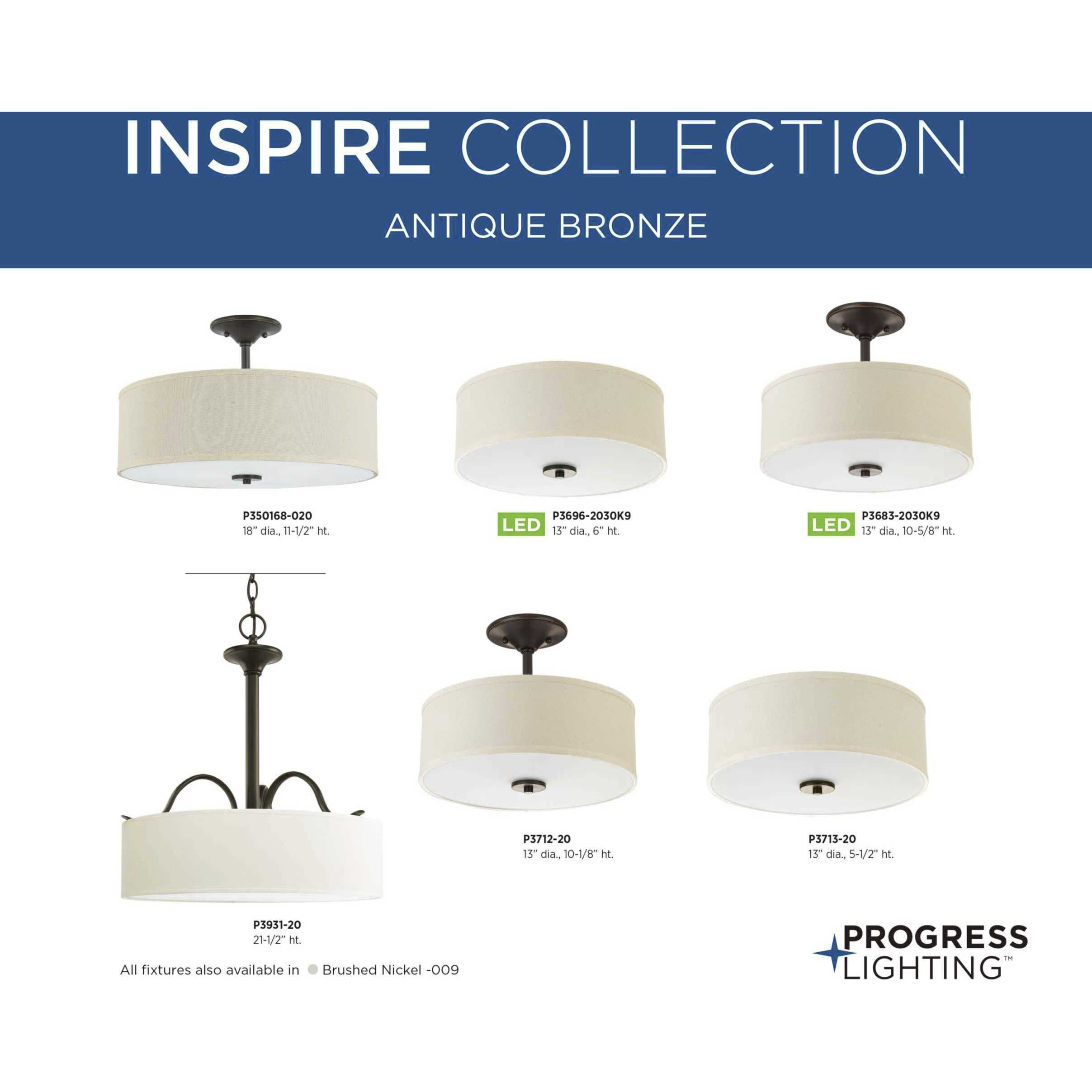 Inspire LED LED 13 inch Antique Bronze Semi-Flush Mount Ceiling Light, Progress LED