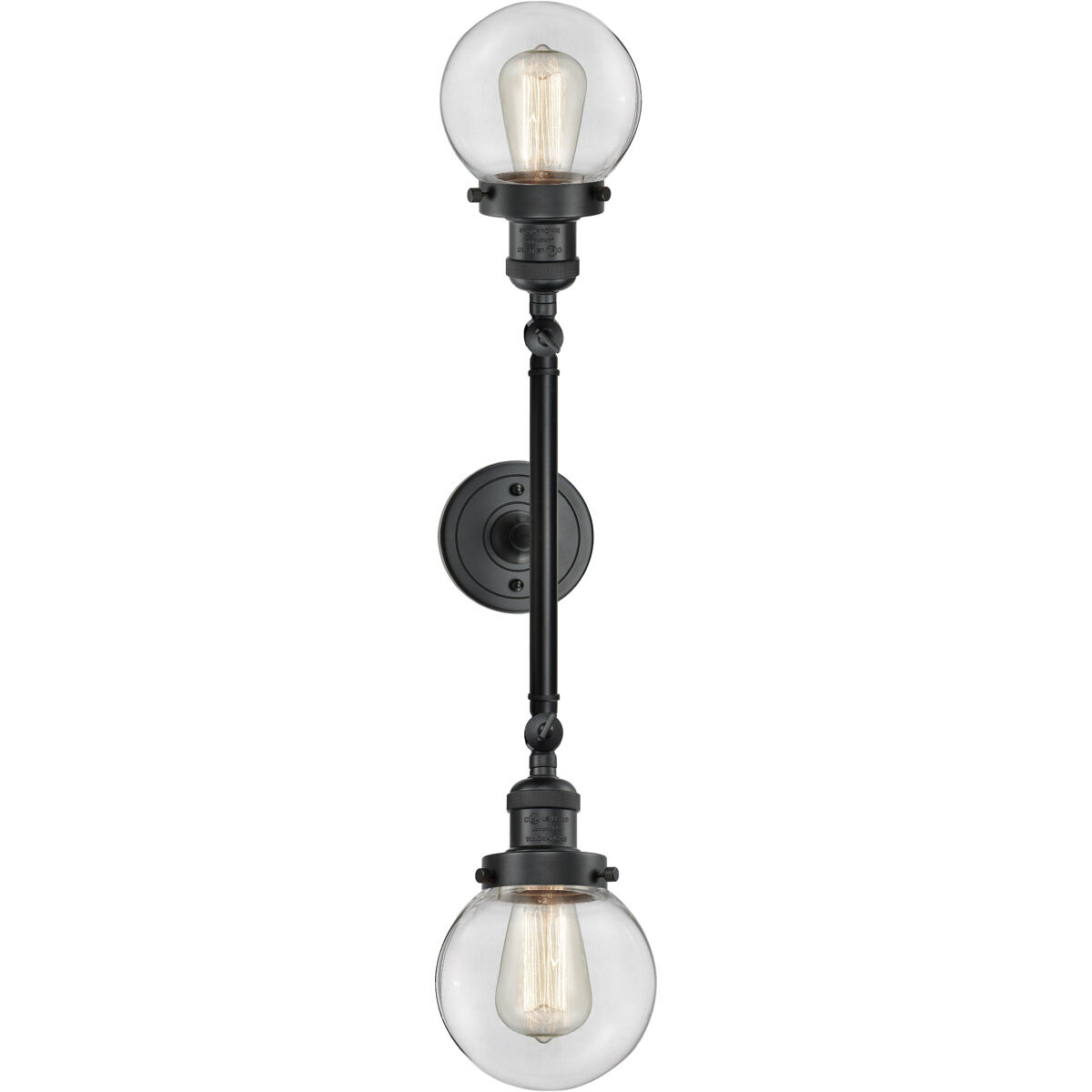 Franklin Restoration Beacon 2 Light 17 inch Matte Black Bath Vanity Light Wall Light in Clear Glass, Franklin Restoration