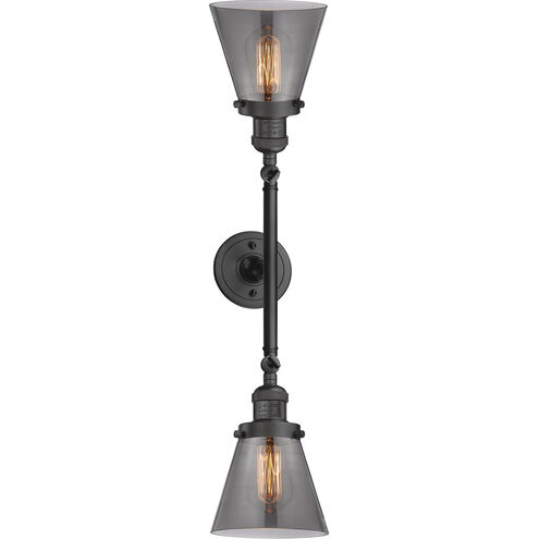 Franklin Restoration Small Cone 2 Light 16 inch Oil Rubbed Bronze Bath Vanity Light Wall Light in Plated Smoke Glass, Franklin Restoration