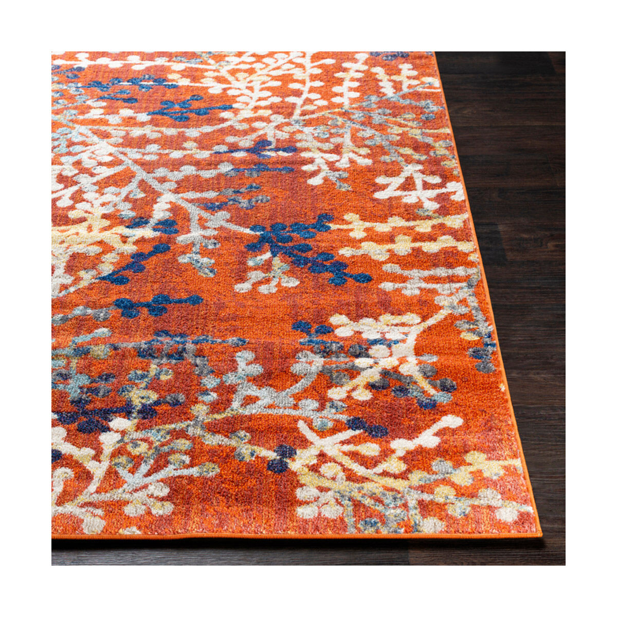 Ararat 87 X 63 inch Bright Orange/Bright Red/Bright Yellow/Dark Blue Rugs, Rectangle