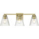 Riville 3 Light 22.75 inch Vintage Brass Bathroom Vanity Light Wall Light