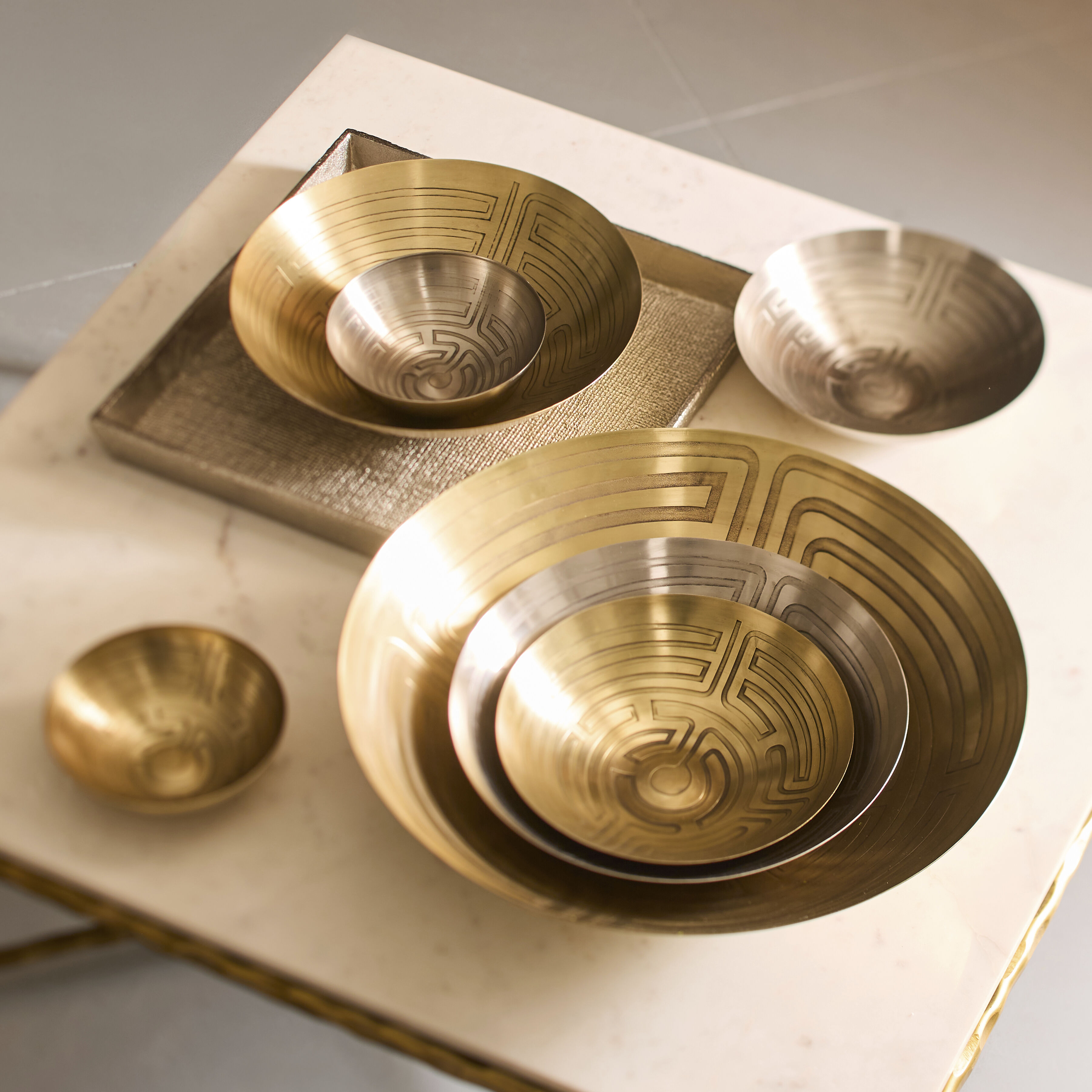 Maze 13 X 3.25 inch Bowl in Antique Brass, Set of 3