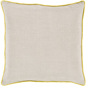 Linen Piped 22 X 22 inch Yellow/Taupe Accent Pillow