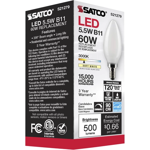Lumos LED Candelabra Candelabra 5.50 watt 3000K LED Filament