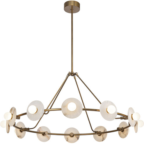 Dahlia LED 46.5 inch Vintage Brass and Alabaster Chandelier Ceiling Light