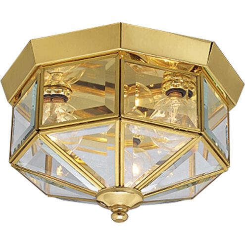 Beveled Glass 3 Light 10 inch Polished Brass Flush Mount Ceiling Light