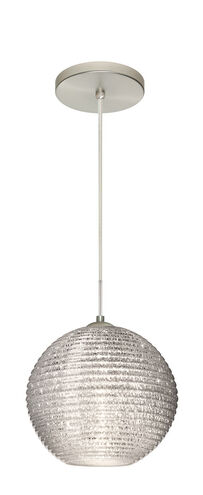 Kristall 1 Light Satin Nickel Pendant Ceiling Light in Incandescent, Glitter Ribbed Glass