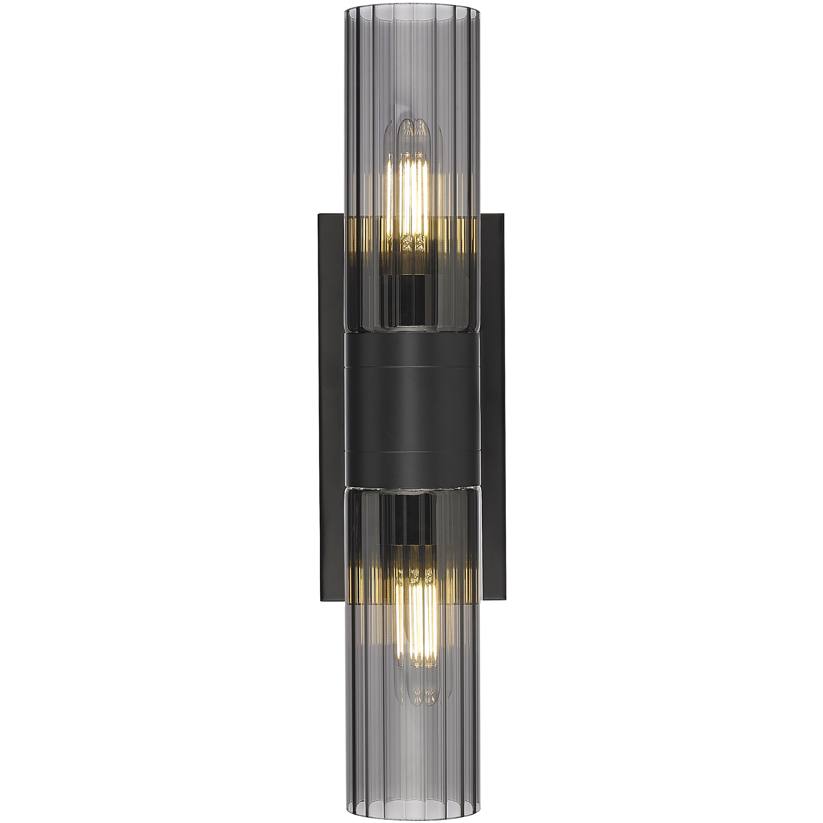Empire 2 Light 18.5 inch Matte Black Bath Vanity Light Wall Light in Plated Smoke Glass