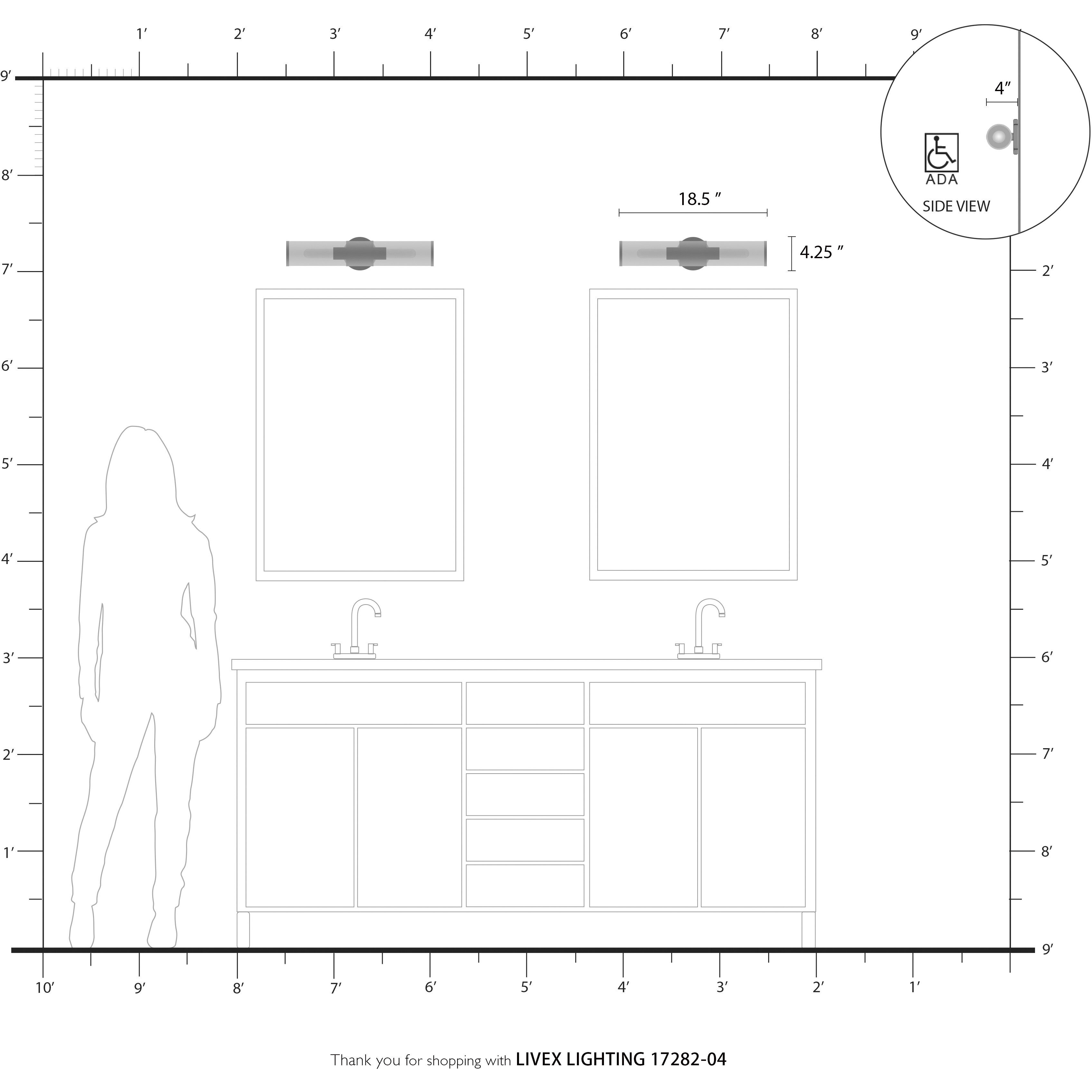 Banca 2 Light 4 inch Black with Brushed Nickel Accent ADA Vanity Sconce Wall Light