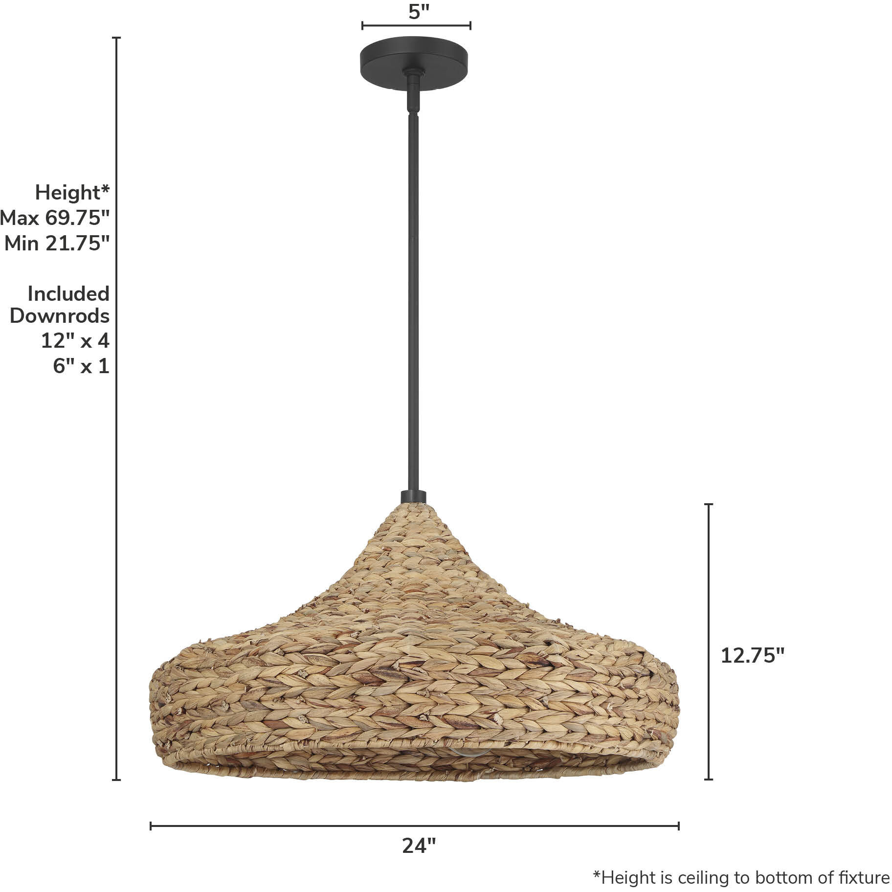 Cambria 3 Light 24 inch Matte Black Pendant Ceiling Light, Extra Large